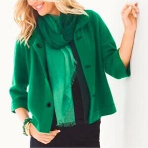 Chico's Women's Addison Green 100% Wool Cardigan 2 12/14 Toggle Buttons Preppy